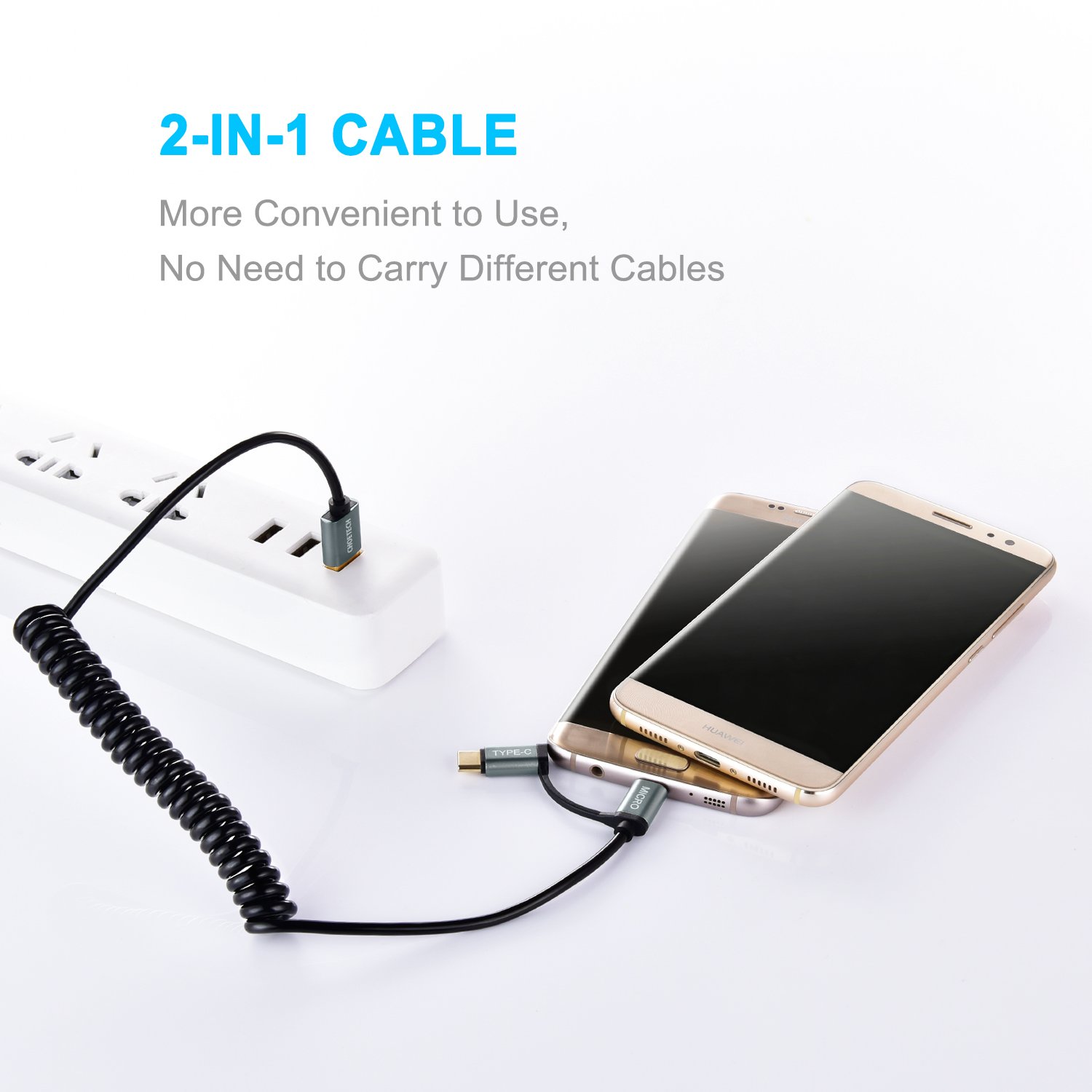 Bộ 2 Dây cáp sạc nhanh 2 in 1 Type-C và Micro USB dài 120CM hiệu CHOETECH MIX00021 (sạc nhanh 3A, sạc nhiều thiết bị, chip sạc thông minh, 1 dây lò xo & 1 dây thẳng) - Hàng chính hãng