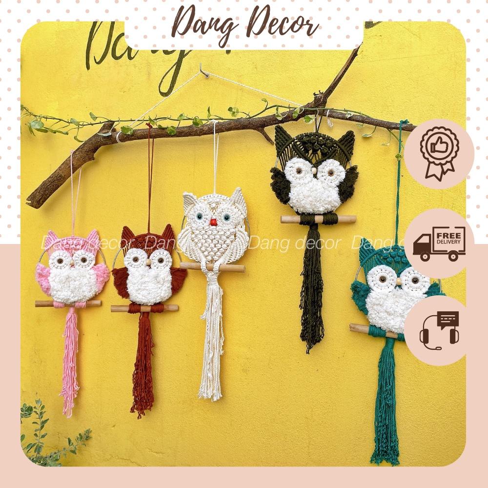 Màu mới - Cú bông macrame treo tường phụ kiện trang trí nhà cửa