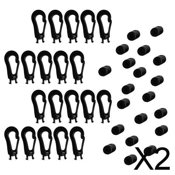2x20 Pieces Plastic 5mm Shock Bungee Cord Karabiner Hook Elastic Cord Rope End