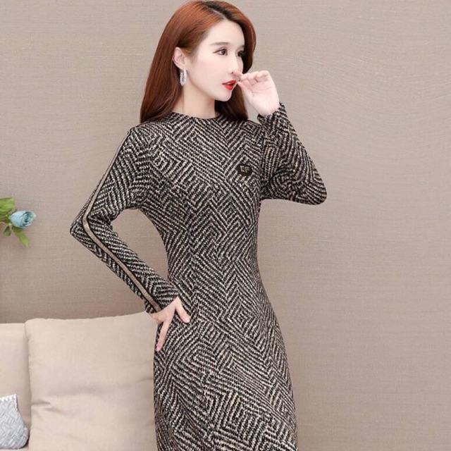 Đầm len dáng dài lót nhung Quảng Châu