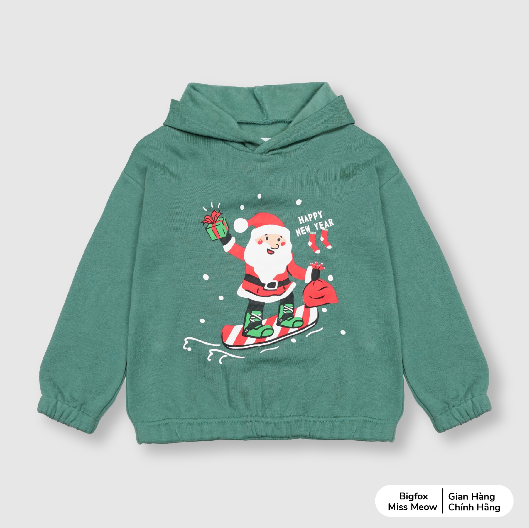 Áo nỉ bông cho bé trai Bigfox Miss Meow mùa Noel dáng hoodie có mũ trend Hàn Quốc size đại trẻ em 7,9,11 tuổi 40kg