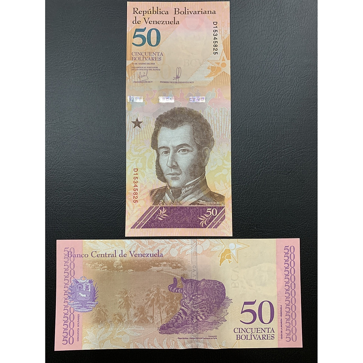 1 tờ tiền Venezuela hình con mèo 50 Bolivares sưu tầm , tiền châu Mỹ , Mới 100% UNC