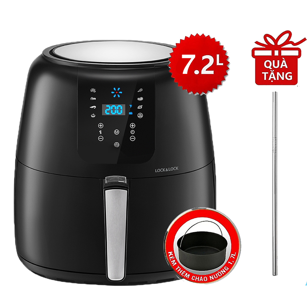 Nồi Chiên Không Dầu Điện Tử Lock&Lock EJF296BLK - Hàng Chính Hãng - Kèm Chảo Nướng Và Ống Hút Thẳng Inox