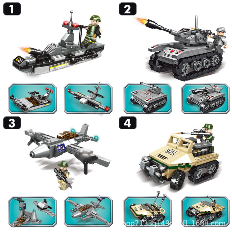 BỘ ĐỒ CHƠI XẾP HÌNH XE TĂNG, LẮP GHÉP OTO, ROBOT, THUYỀN, TRỰC THĂNG, XE SWAT, Chiến Hạm, Xe Pháo