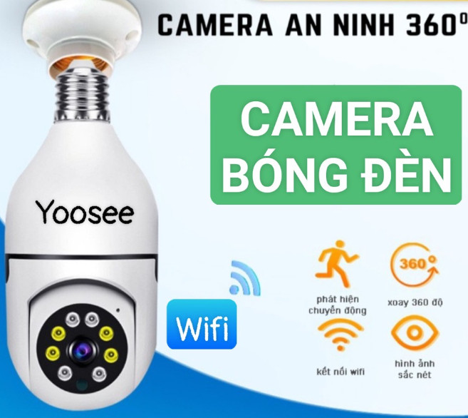 Camera Mini hình bóng đèn Xoay 360 độ FullHD 3MP dùng ứng dụng Yoosee (Ban đêm có màu) -Hàng Nhập Khẩu