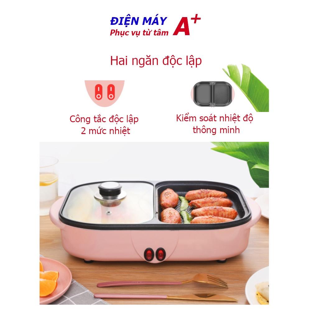 Bếp nướng lẩu cao cấp 2 in 1 phong cách Hàn Quốc, hai mức nhiệt độc lập