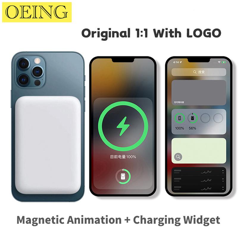 5000mAh Chính hãng 1:1 Macsafe Power Bank Sạc dự phòng từ tính không dây cho iPhone 12 13 14 Pro Max Bộ pin phụ bên ngoài Màu sắc: 5000LOGO Tím