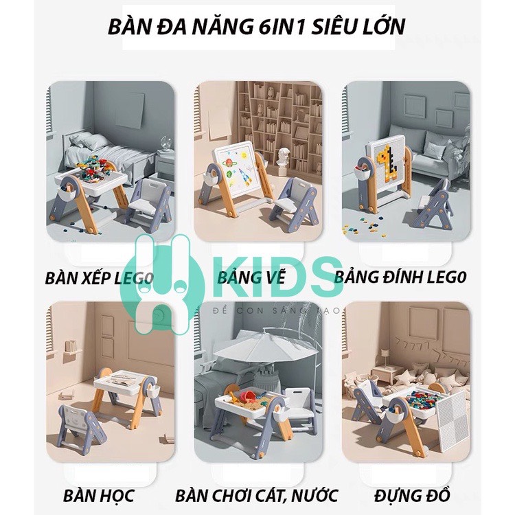 Bộ bàn xếp hình kiêm bảng vẽ đa năng 6 in1 cho trẻ em, thiết kế dáng chữ A xoay 180 độ, gấp gọn dễ dàng