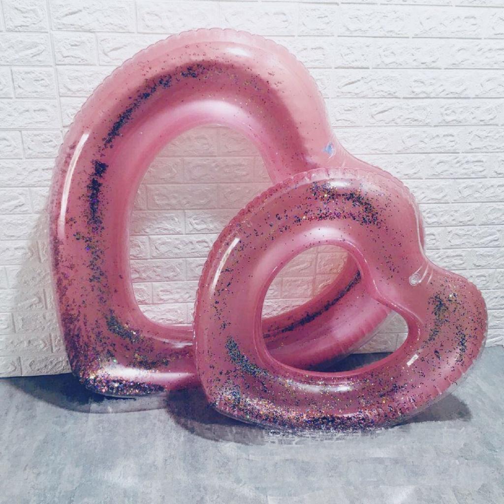 Vàng hồng Sequins Trái tim Vòng bơi Vòng bơi Phao hơi Phao yêu thương Trái tim Người lớn Trẻ em Vòng bơi Bãi biển mùa hè