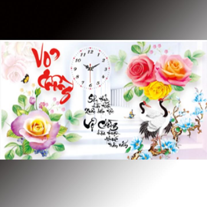 Tranh thêu vợ chồng hạc đồng hồ X8199 - kích thước: 76 * 45cm.