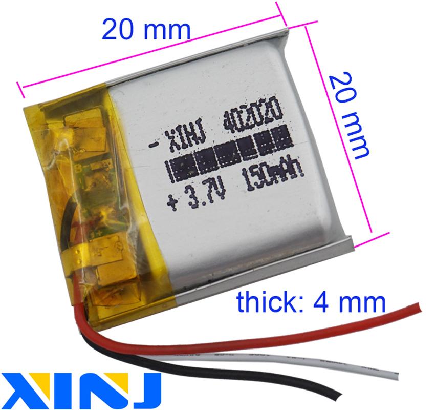 2 chiếc 3.7V 150mAh 0.555Wh Pin Li Polymer JST 3pin 1.0/1.25/1.5/2.0/2.54mm Phích cắm 402020 cho Đồng hồ thông minh Bluetooth Sat Nav MP3 Điện áp danh định: 3.7V