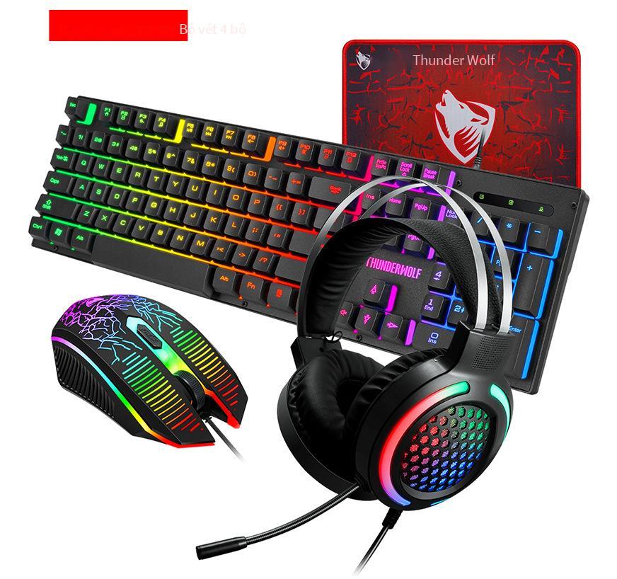 Phong Cách Mới Nhất Thunder Wolf T31 Bàn Phím Chuột Tai Nghe Bộ Ba Bộ Bốn Bộ Trò Chơi Game Máy Tính Xách Tay Máy Tính Để Bàn