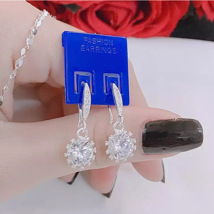 Bông tai mặt đá tròn chất liệu bạc MS162a