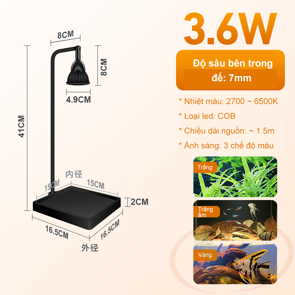 Bộ đèn led rọi Yikeda đế nhựa tiểu cảnh bán cạn để bàn thủy sinh cá tép cảnh