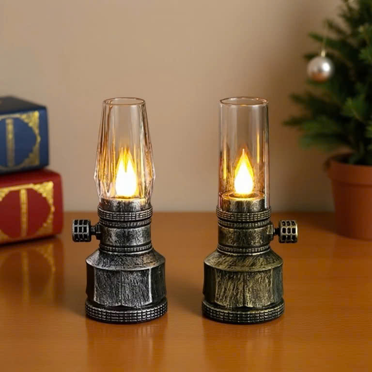 Combo Cặp 2 Đèn Dầu Thờ LED Vĩnh Cửu Dáng Cổ Điển – Ánh Sáng Vàng Ấm, Tặng Pin, Đèn Để Bàn Thờ