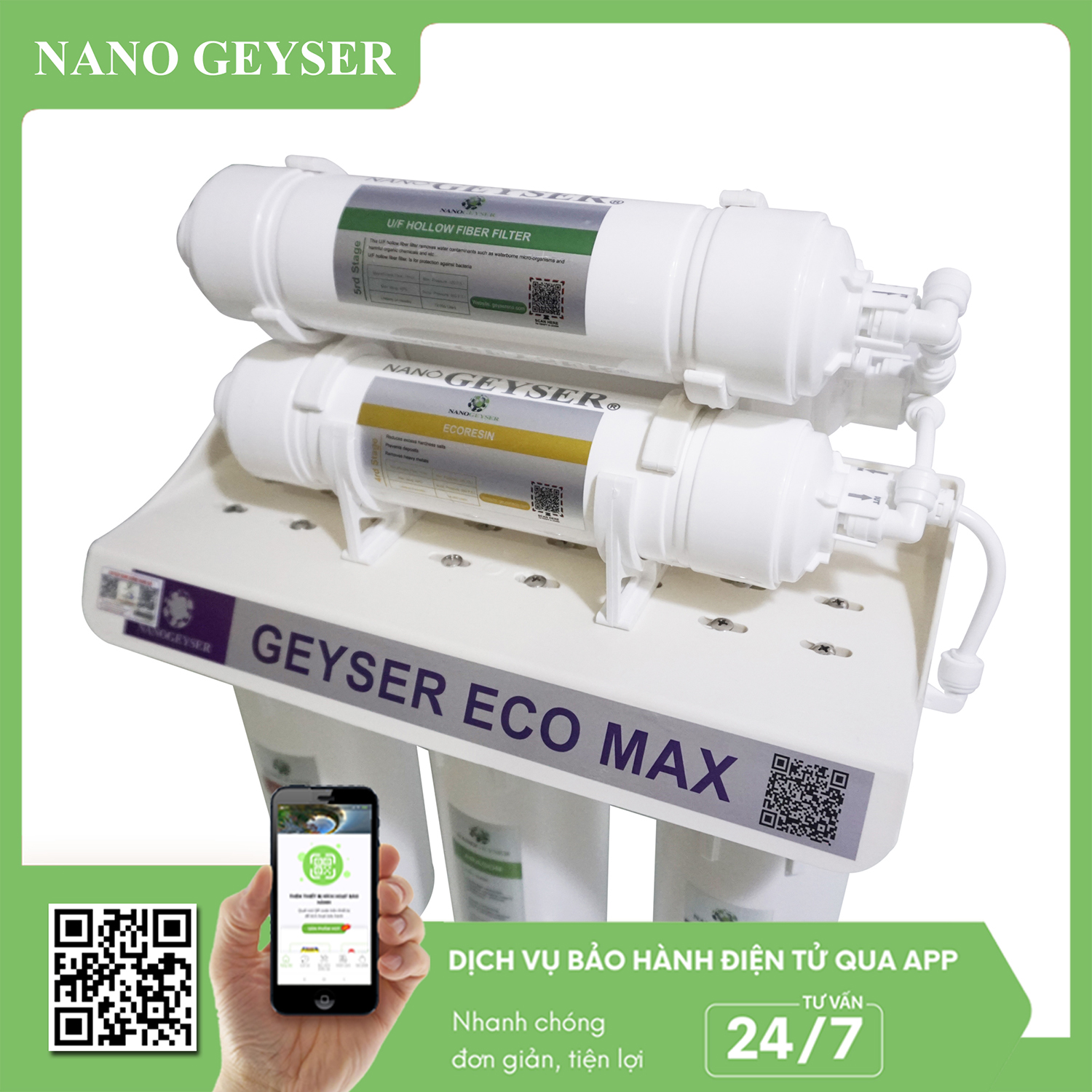 Máy lọc nước Nano Geyser ECO MAX 6 cấp công nghệ lọc kép Nano + UF - Hàng Chính Hãng