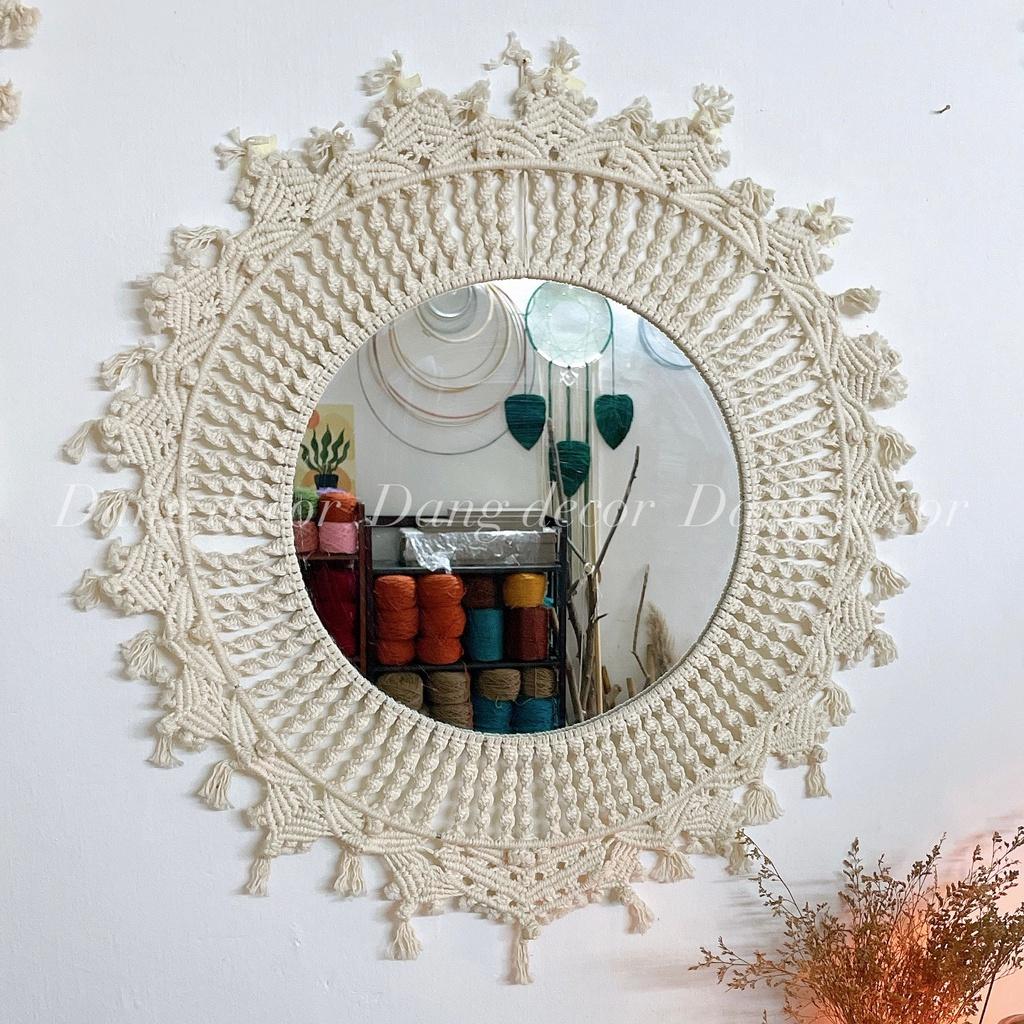 Gương Macrame nội thất treo tường phong cách vintage mộc mạc, cổ điển