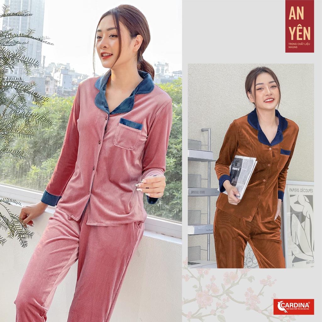 Bộ pijama nữ cao cấp vải nhung tăm kiểu dáng thanh lịch, màu sắc hiện đại sang trọng