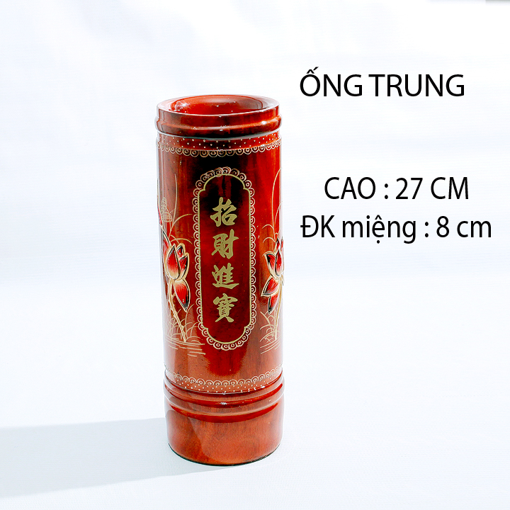 ỐNG NHANG GỖ CHIÊU TÀI TẤN BỬU ĐẮP SEN NỔI