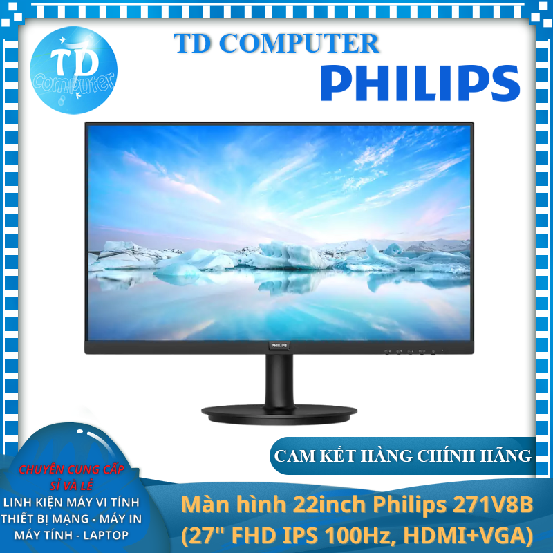 Màn hình máy tính 22inch Philips 271V8B (27&quot; FHD IPS 100Hz, HDMI+VGA) - Hàng chính hãng Viết Sơn phân phối