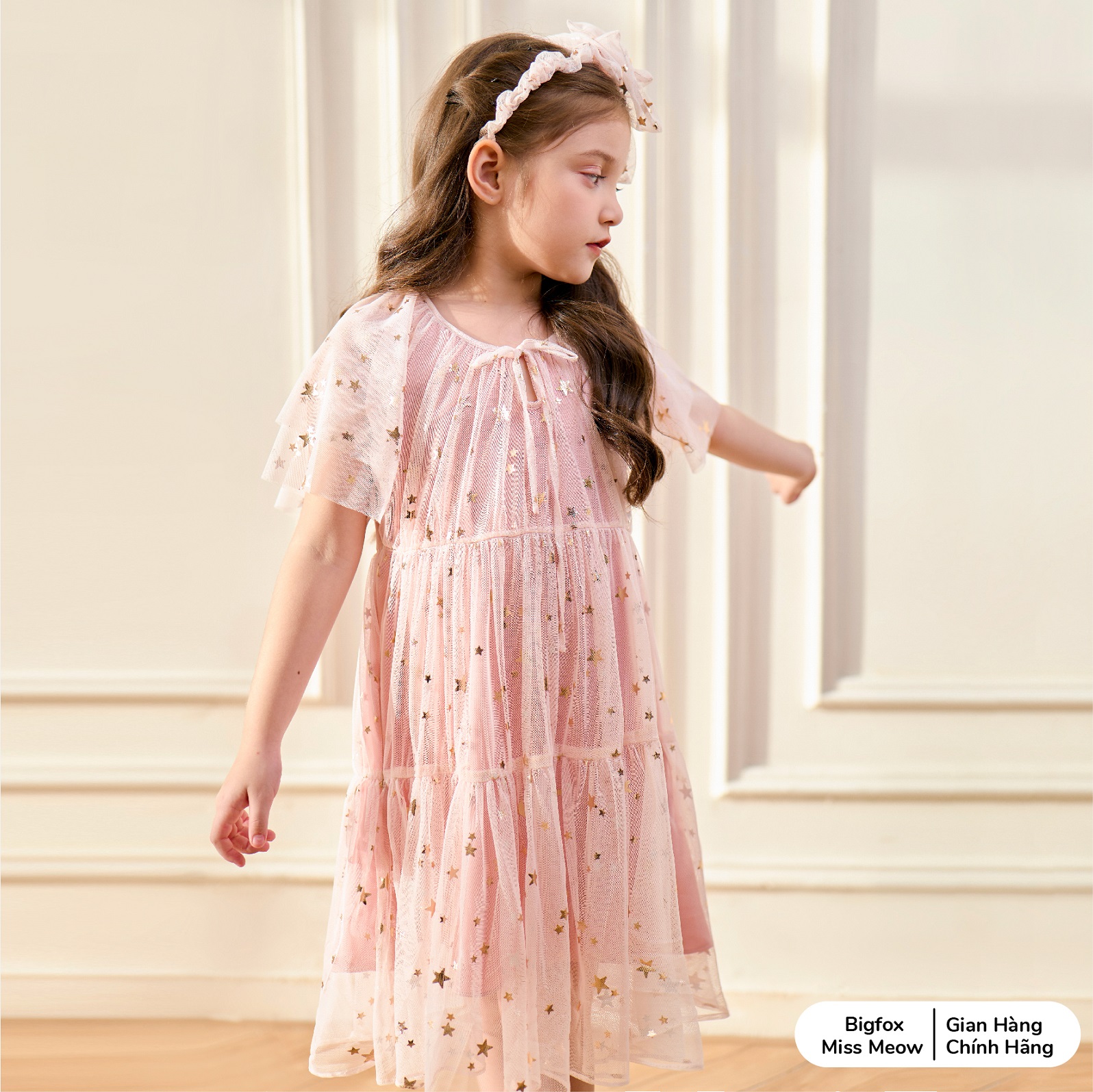 Đầm tiểu thư dự tiệc cho bé gái Bigfox Miss Meow, váy công chúa size đại ren lưới hồng mùa hè 7,9,11 tuổi 30kg 1875