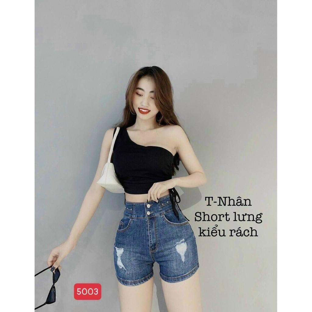 Quần bò nữ ngắn cao cấp, quần short jean nữ màu xanh rách eo cao cá tính hót 2021 jn5003