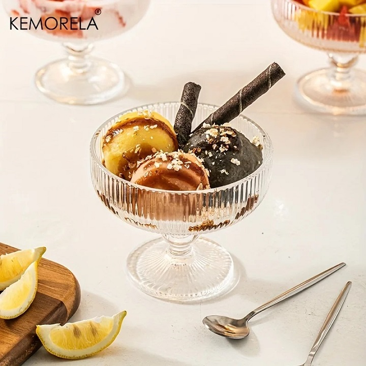 Ly Thủy Tinh  Sọc Trong Suốt  đựng Cocktail ,kem , Sữa Chua , Món Tráng Miệng Phong Cách Bắc Âu Sang Trọng