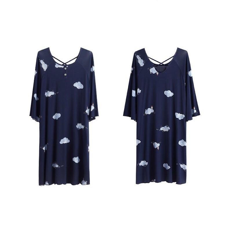 Váy ngủ, đầm ngủ thun cotton mềm mịn co giãn dáng lỡ tay buông họa tiết