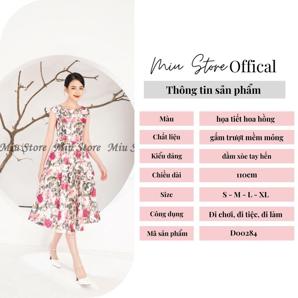 Đầm thiết kế gấm mềm tay hến hoa hồng sang trọng cao cấp thanh lịch MIUSTORE D00284
