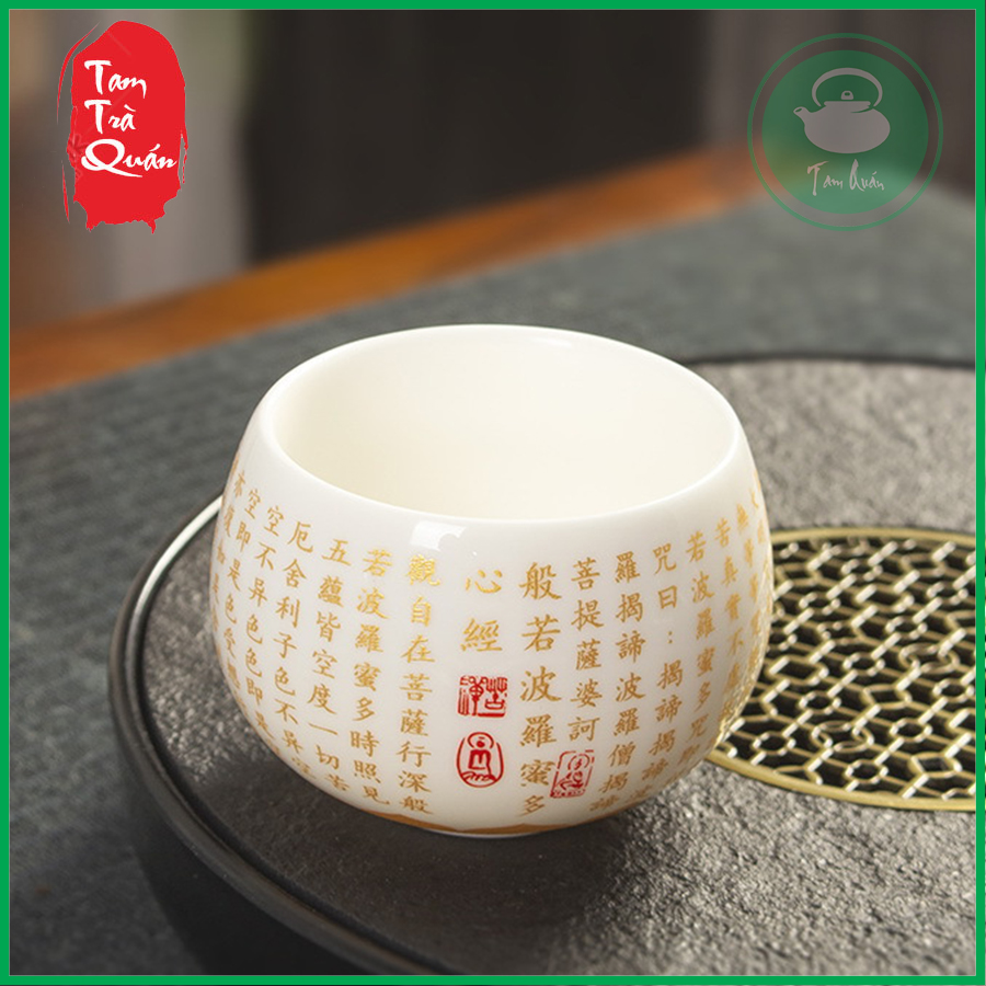 Chén chủ uống trà sứ Đức Hóa khắc tâm kinh 170ml