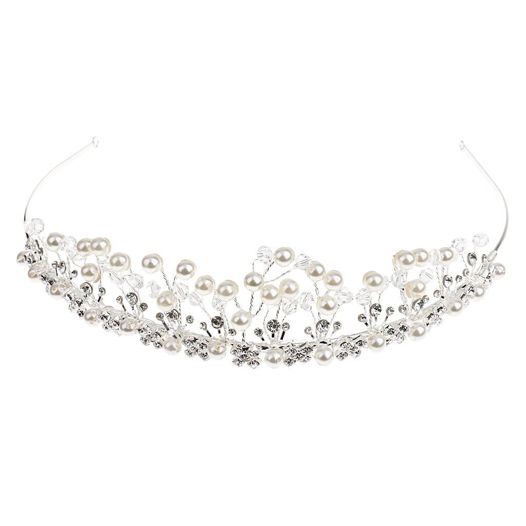 Bridal Bridesmaid Headband Pearl Rhinestone Crown Hair Band Wedding Tiara
