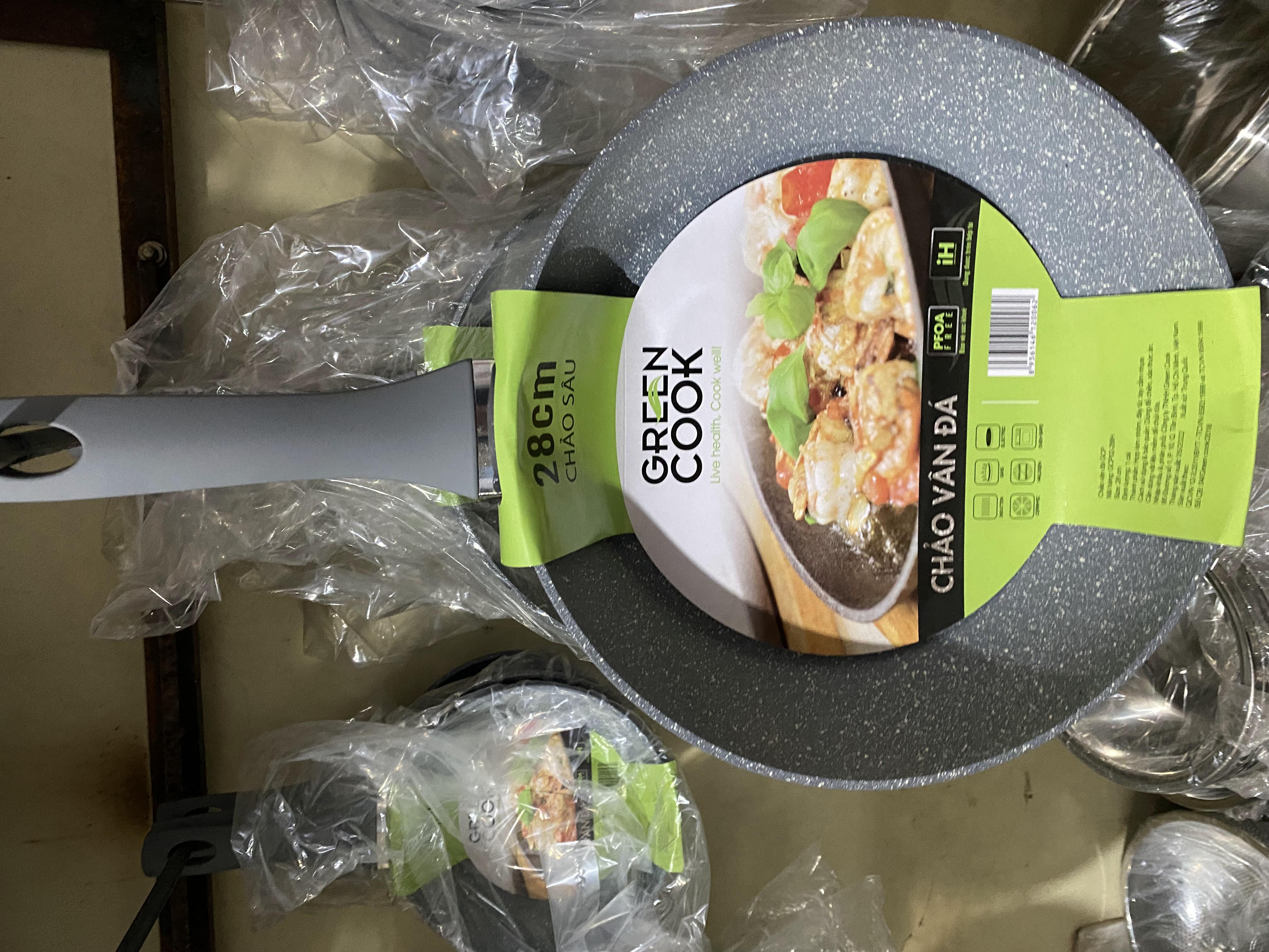 Chảo vân đá đáy từ chống dính CAO CẤP GreenCook Size  20 22 24 26 28 30cm