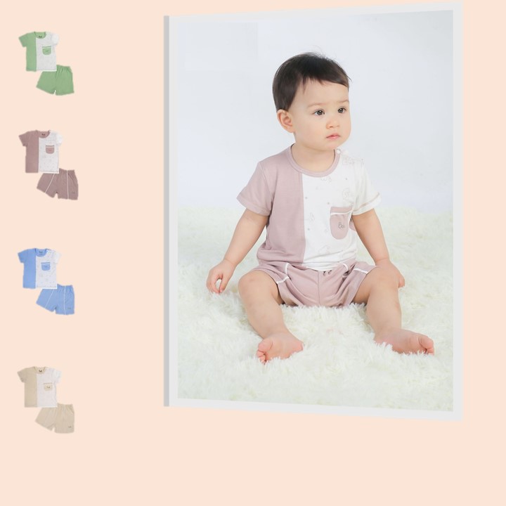 Bộ cộc tay cài vai BARU petit họa tiết cho bé quần áo trẻ em ( 6M -4Y )