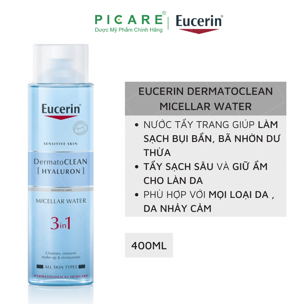 Nước Tẩy Trang Eucerin Dịu Nhẹ Cho Da Nhạy Cảm DermatoCLEAN Micellar Water 3 In 1 400ml