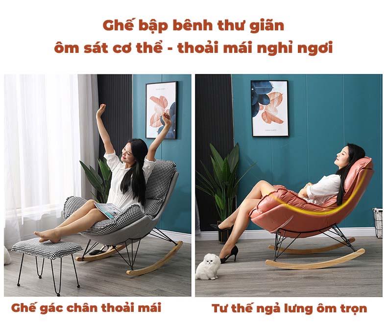 Ghế thư giãn bập bênh Tặng kèm ghế gác chân, chính hãng NIKITA, có đệm sofa tách rời