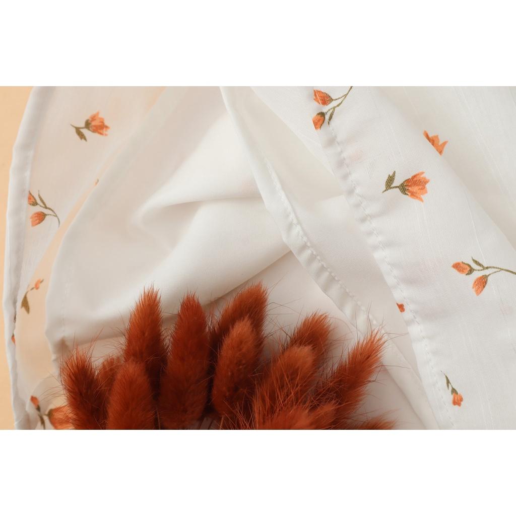 Áo tơ cotton cổ V KACHISA phối bèo họa tiết hoa