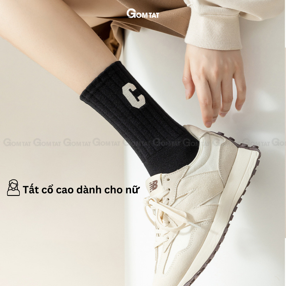 Tất nữ cổ cao cao cấp mẫu chữ C, vớ cổ cao nữ chất liệu cotton cao cấp, mềm mại thoáng khí - PO-COCAO-C-3012-1DOI