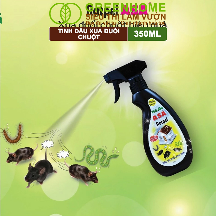 Tinh Dầu Xua Đuổi Chuột Greenhome, ASA Rapel, Chai 350ml, Thảo Mộc, An Toàn Cho Người Và Vật Nuôi
