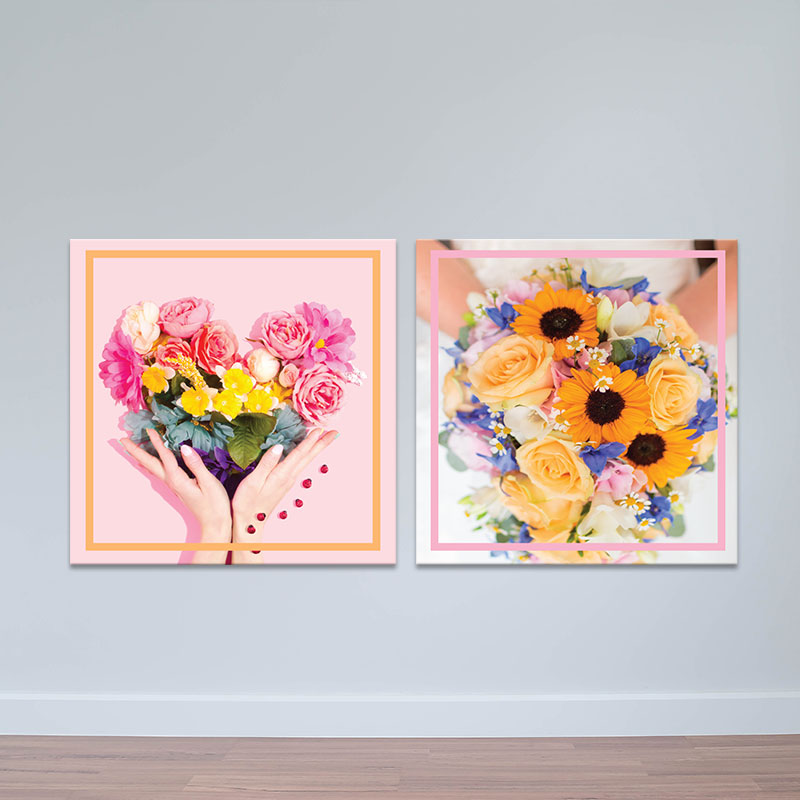 Bộ 2 tranh treo tường "Hoa tình yêu" | Tranh trang trí hoa lá W3427 Canvas