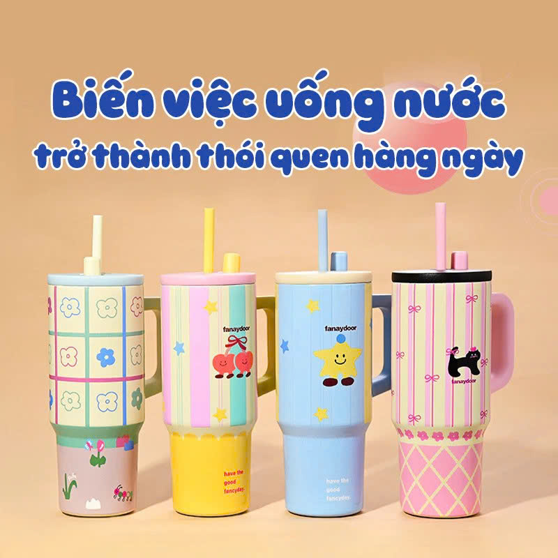 Ly Giữ Nhiệt Có Quai Cầm Họa Tiết Hình Dễ Thương Pastel Dung Tích 710ml Inox316 Giữ Nhiệt Tốt 6-8 Tiếng - HÀNG CHÍNH HÃNG MINIIN