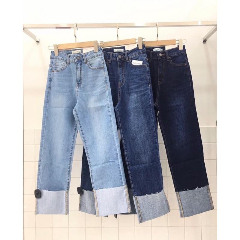 JEANS SUÔNG GẤP LAI BẢN TO LƯNG CAO