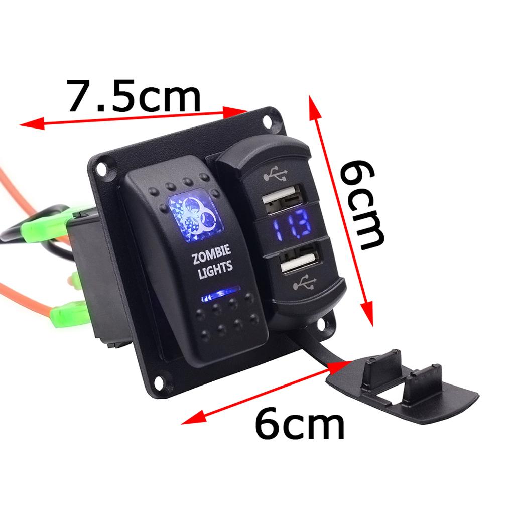 Zombie Lights Push  Dual USB Port Charger + Voltmeter DC 12/24V Car