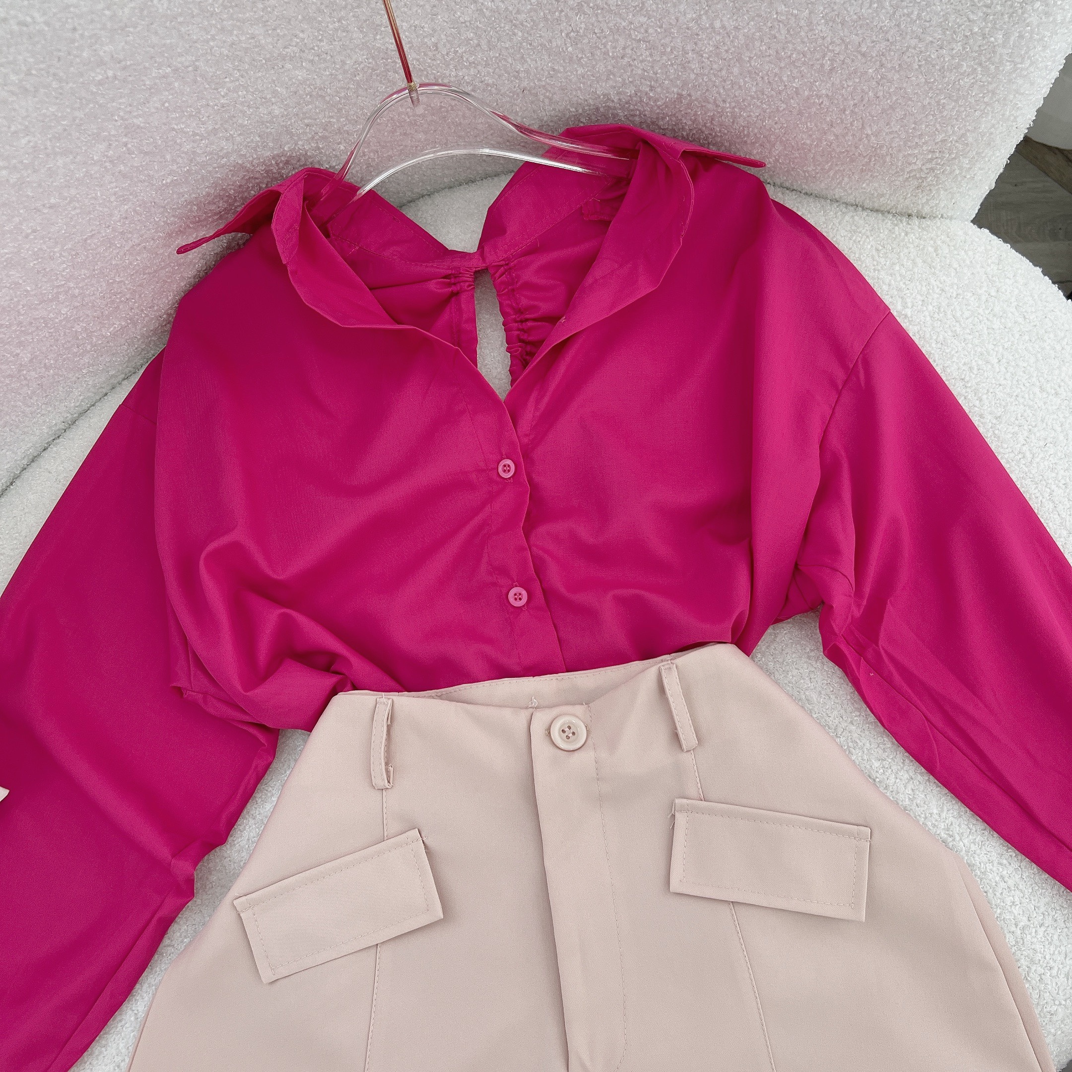 SET ÁO SƠ MI HỒNG + QUẦN SHORTS