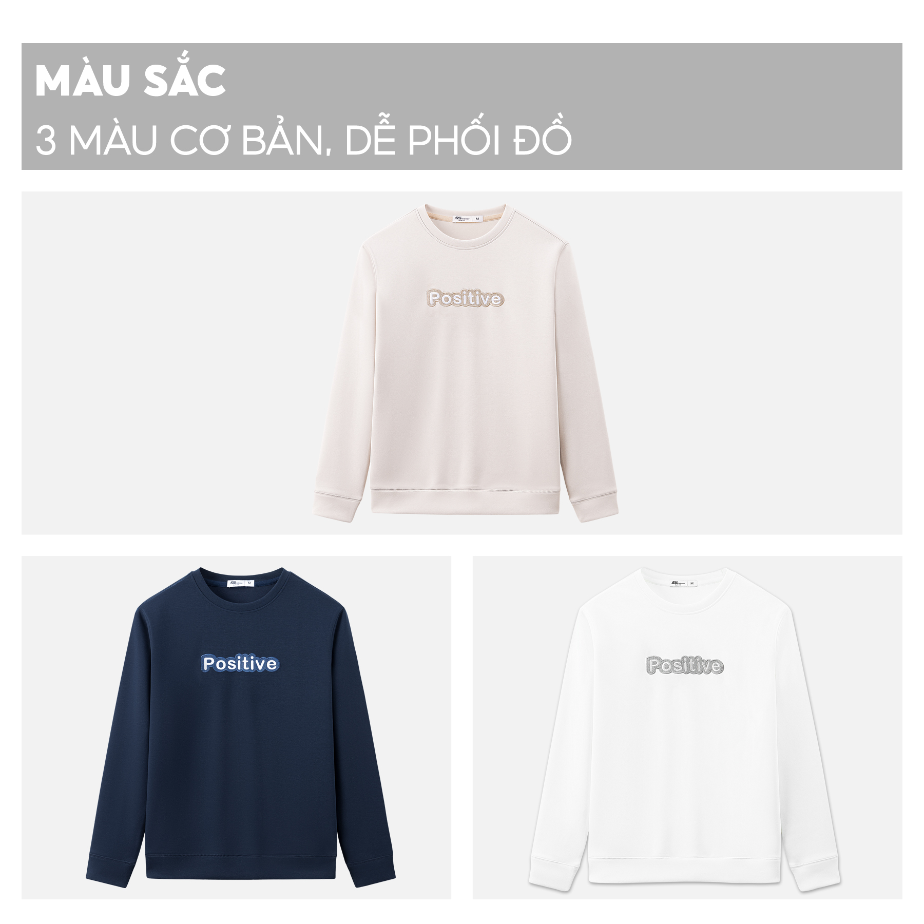 Áo Sweater Nam 5S FASHION POSITIVE, Chất Nỉ Cotton, Cổ Tròn, Thêu Chữ Nổi Bật, Trẻ Trung (ANO23023)