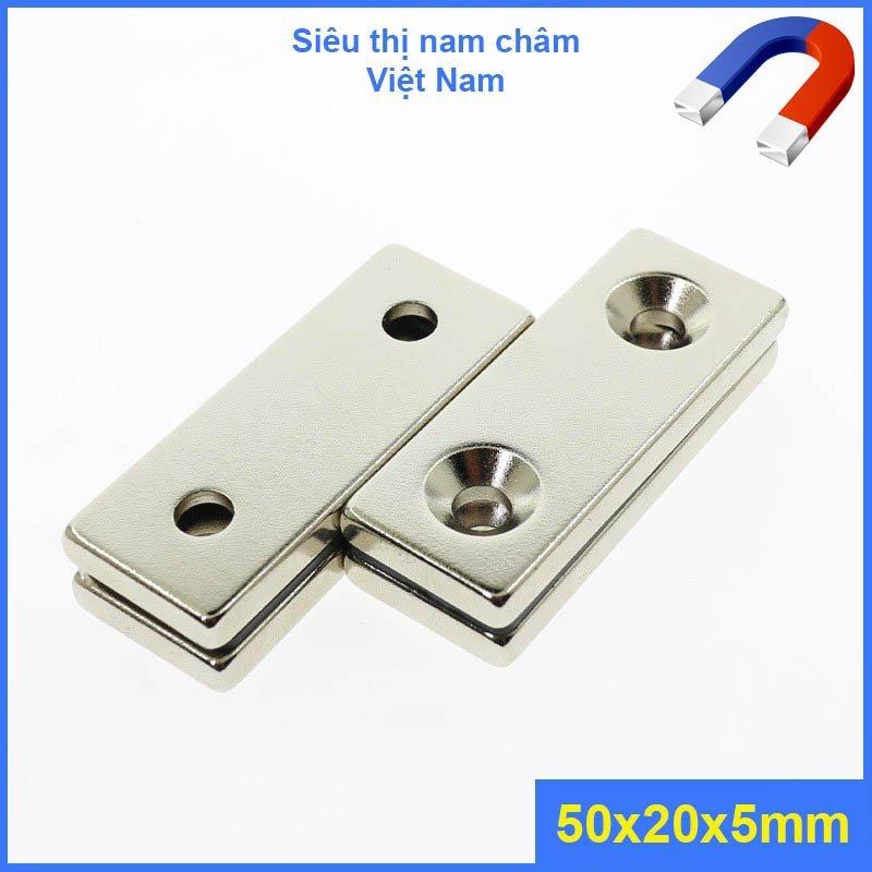 Nam châm 2 lỗ bắt vít 50x20x5mm nam châm vĩnh cửu