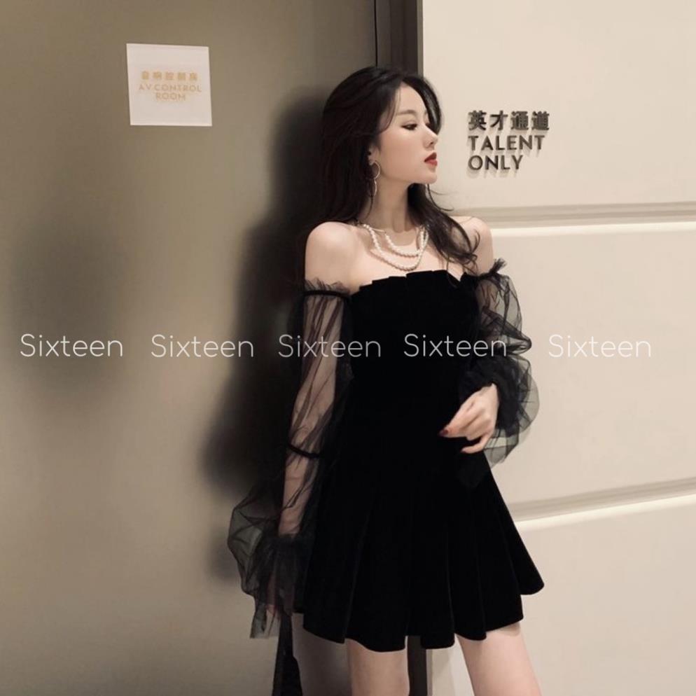 Đầm Nữ, Váy Nữ, Tay Phồng Dáng Xòe Hở Vai Quyến Rũ Phong Cách Hàn Quốc SIXTEEN. ! *