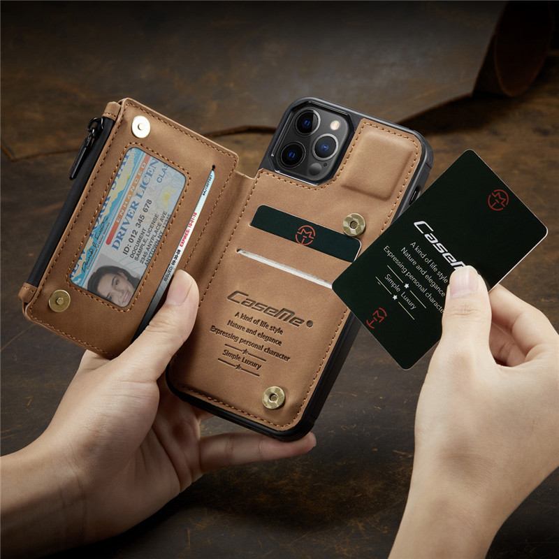Ốp Lưng Da Bò Thật Chính Hãng CaseMe Kèm Ví Chống Sốc Cho iPhone 12 Pro Max