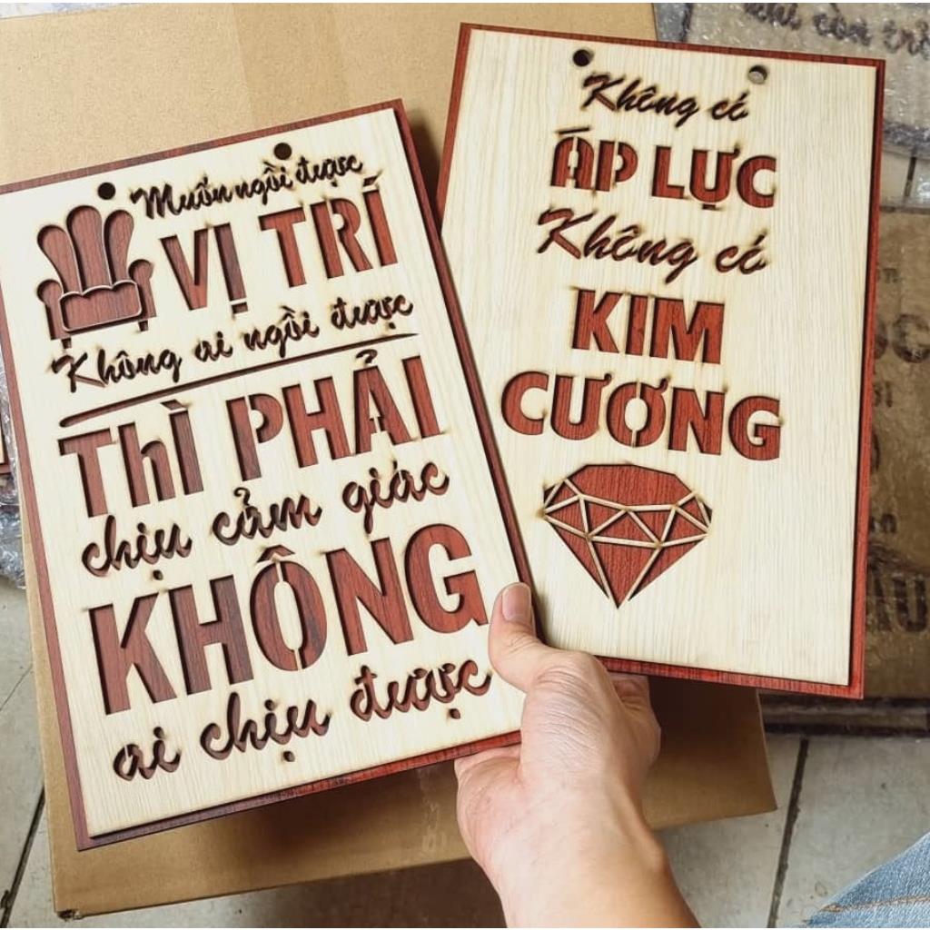 Tranh treo tường phòng khách phòng ngủ châm ngôn sống, tranh gỗ decor vintage slogan tạo động lực