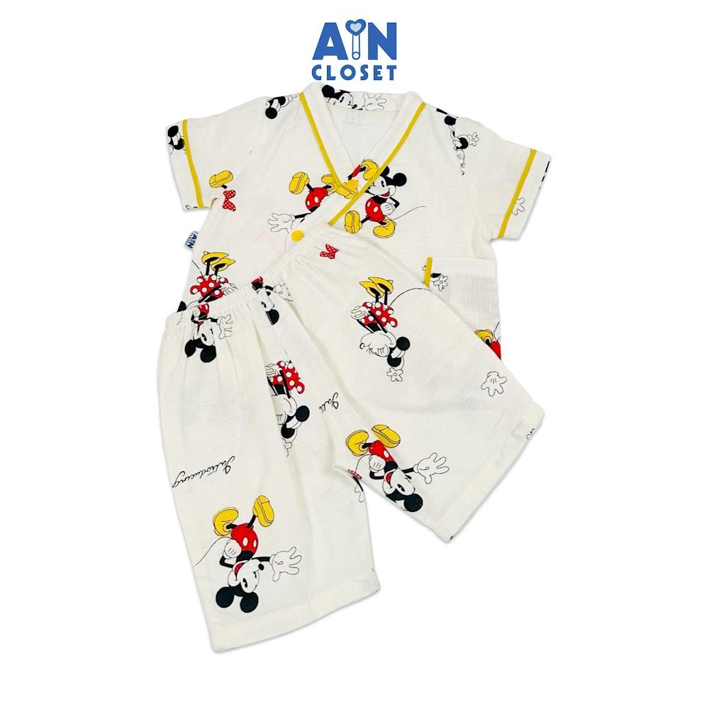 Bộ quần áo Lửng unisex cho bé họa tiết Mickey Mouse vàng xô sợi tre - AICDBTWHTVVA - AIN Closet