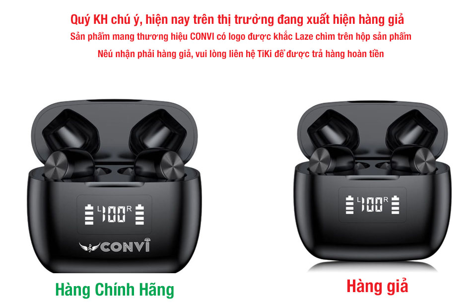 Tai Nghe Bluetooth True Wireless CONVI CVT09 - Nút cảm ứng, Đèn led báo pin, Âm thanh 8D Hifi, HD mic, Super Bass, phù hợp cho Apple / Samsung / Oppo / Vivo - Hàng Chính Hãng